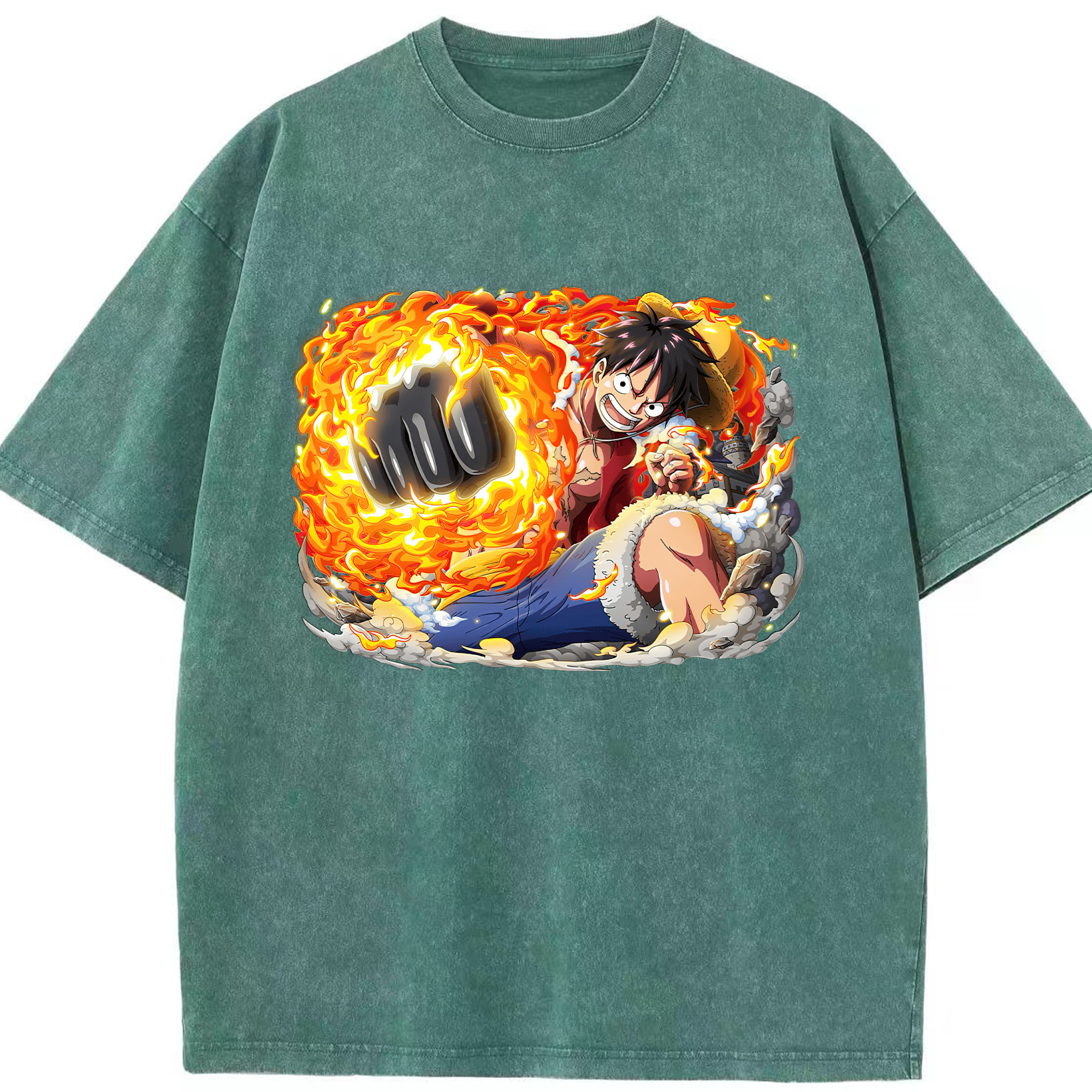 ワンピース モンキー・D・ルフィ ONE PIECE Monkey D. Luffy 綿100% ヴィンテージ風 半袖Tシャツ（フロントプリント）